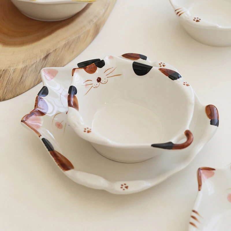 Cartoon Cat Ceramic Bowl Plate - Home Cooking For Cats ulasan dan harga