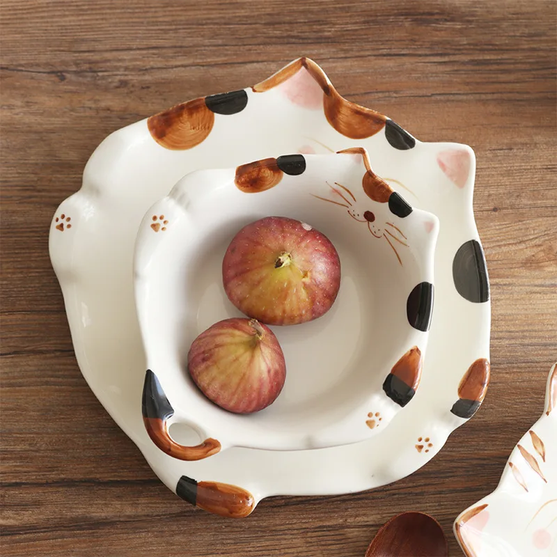 Cartoon Cat Ceramic Bowl Plate - Home Cooking For Cats ulasan dan harga