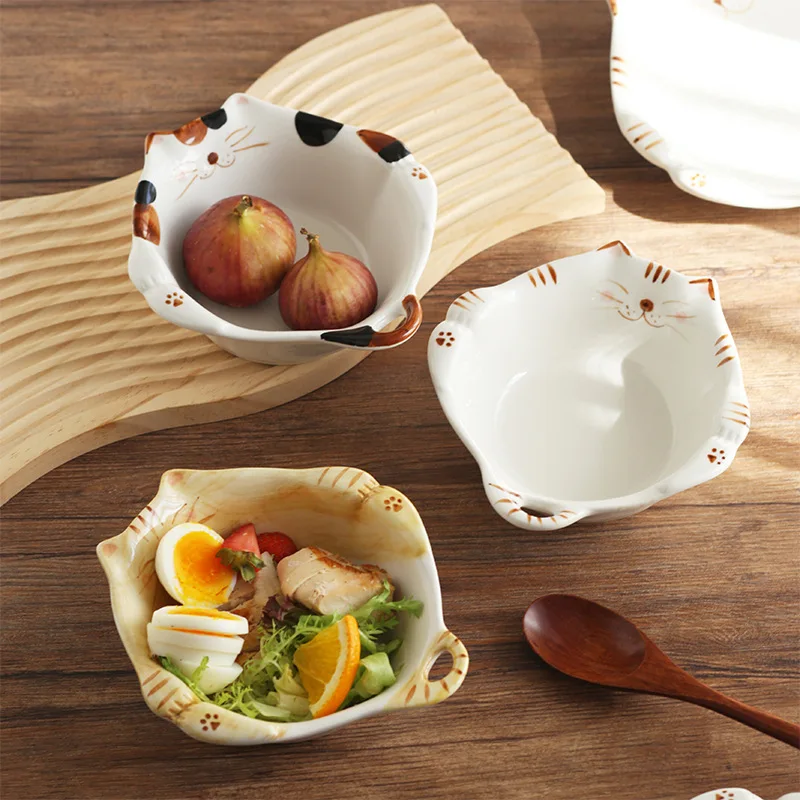 Cartoon Cat Ceramic Bowl Plate - Home Cooking For Cats ulasan dan harga