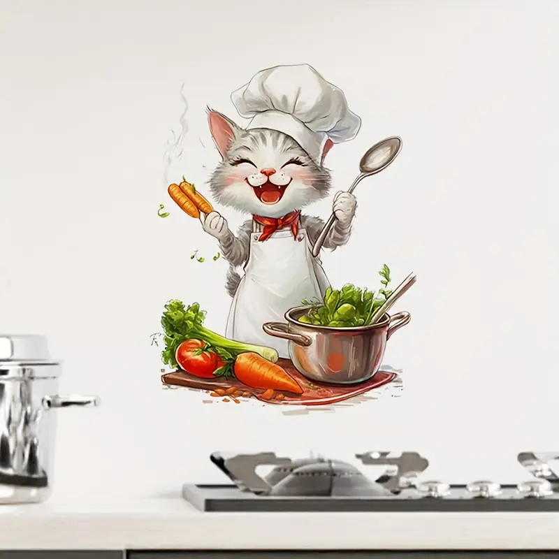 Cartoon Cat Cooking Stickers,  - Home Cooking For Cats ulasan dan harga
