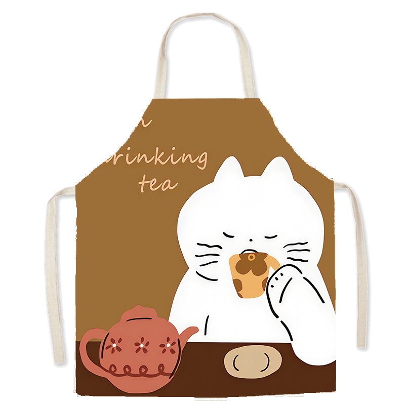 Cute White Cat Printed Apron C - Home Cooking For Cats ulasan dan harga