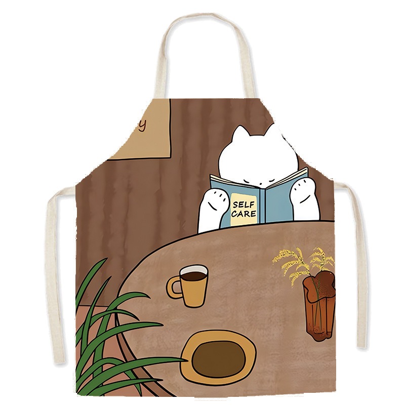 Cute White Cat Printed Apron C - Home Cooking For Cats ulasan dan harga