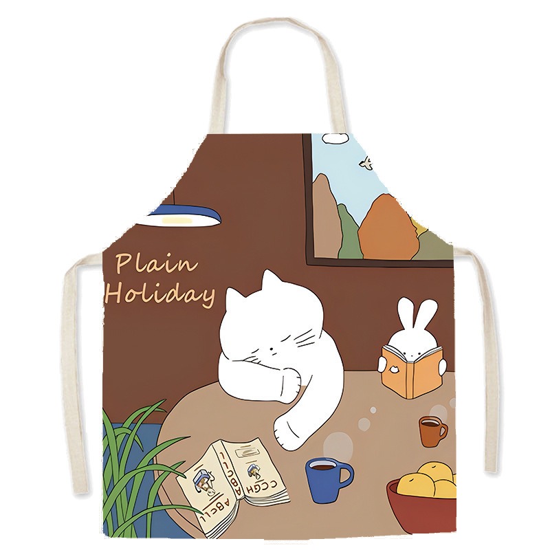 Cute White Cat Printed Apron C - Home Cooking For Cats ulasan dan harga
