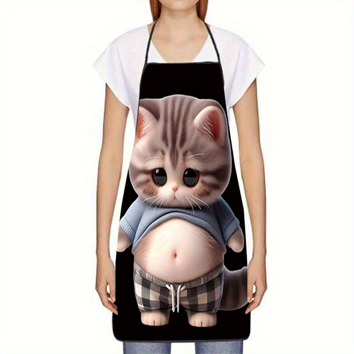 Cute Cartoon Cat Print Apron,  - Home Cooking For Cats ulasan dan harga