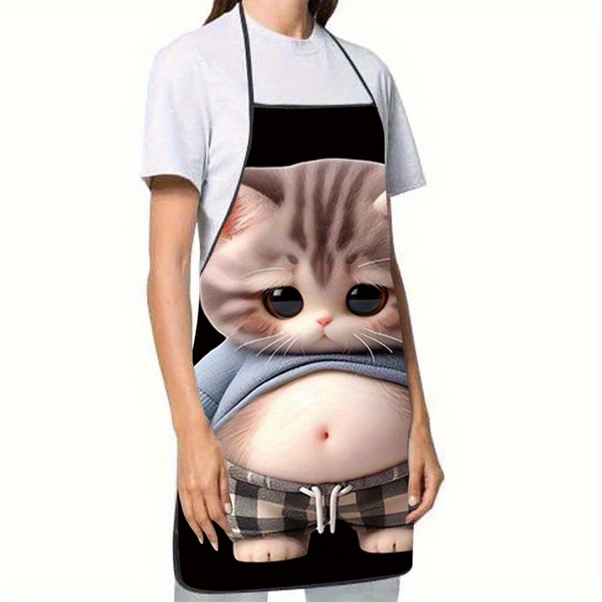 Cute Cartoon Cat Print Apron,  - Home Cooking For Cats ulasan dan harga