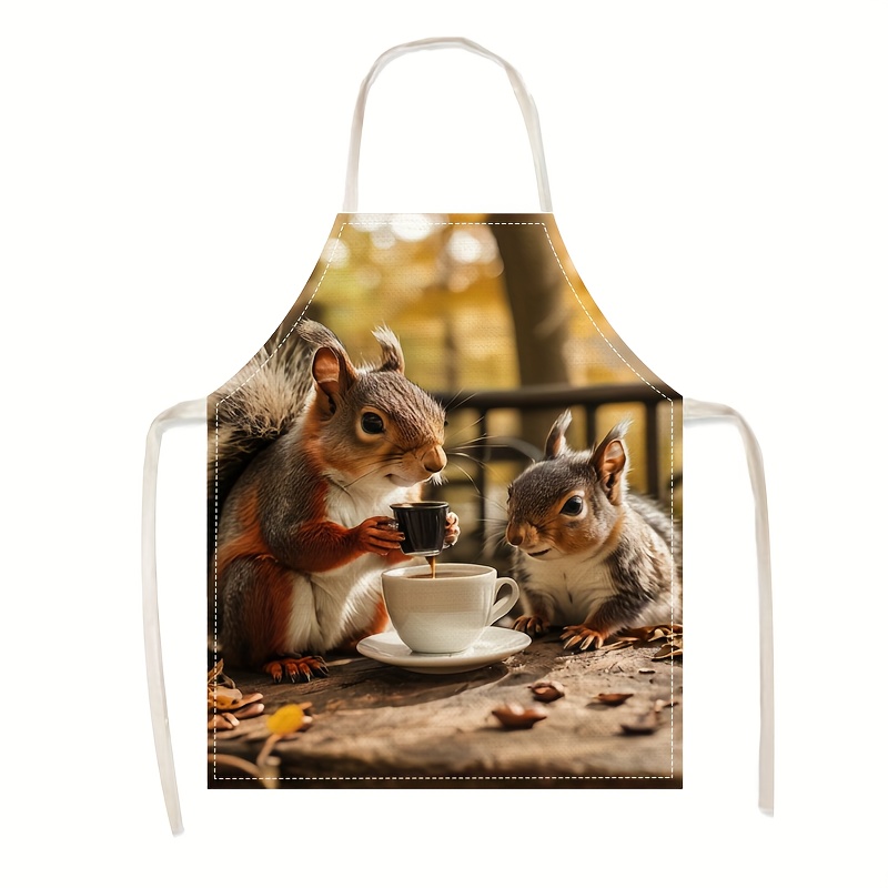 Linen Apron Squirrel Coffee Sc - Home Cooking Ideas ulasan dan harga
