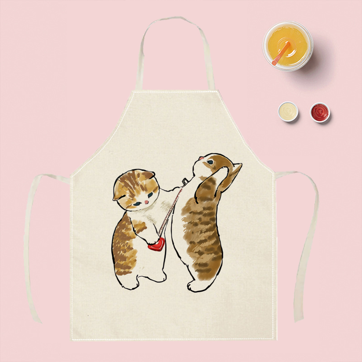 1pc Cute Cats Playing Apron Li - Home Cooking For Cats ulasan dan harga