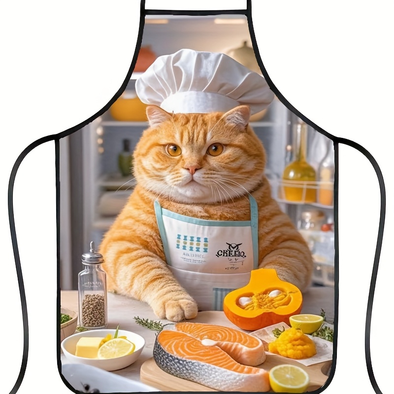 1pc Fun Orange Cat Chef Apron, - Home Cooking For Cats ulasan dan harga