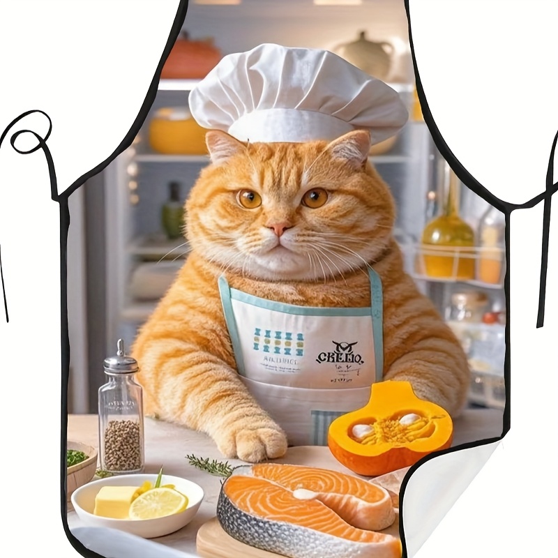 1pc Fun Orange Cat Chef Apron, - Home Cooking For Cats ulasan dan harga