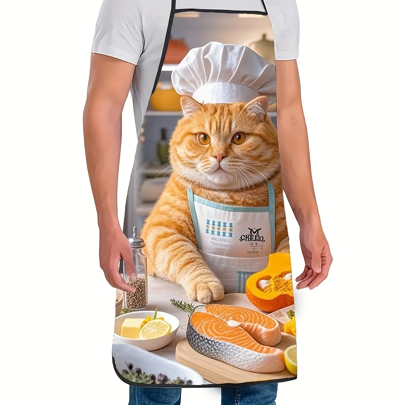 1pc Fun Orange Cat Chef Apron, - Home Cooking For Cats ulasan dan harga